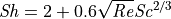 \mathit{Sh} = 2 + 0.6 \sqrt{\mathit{Re}} \mathit{Sc}^{2/3}