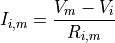 I_{i,m} = \frac{V_m - V_i}{R_{i,m}}