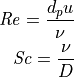 \mathit{Re} = \frac{d_p u}{\nu}
\mathit{Sc} = \frac{\nu}{D}