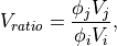 V_{ratio} = \frac{\phi_j V_j}{\phi_i V_i},