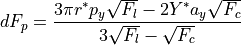 dF_{p} = \frac{3 \pi r^* p_y \sqrt{F_l} - 2 Y^* a_y \sqrt{F_c}}{3 \sqrt{F_l} - \sqrt{F_c}}