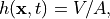 h(\mathbf{x}, t) = V/A,