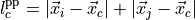 l_c^{\mathrm{pp}} = \left| \vec{x}_i - \vec{x}_c \right| + \left| \vec{x}_j - \vec{x}_c \right|