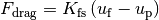 F_\mathrm{drag} = K_\mathrm{fs} \left( u_\mathrm{f} - u_\mathrm{p} \right)