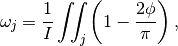 \omega_j = \frac{1}{I} \iint_j \left( 1 - \frac{2 \phi}{\pi} \right),