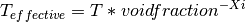 T_{effective} = T * voidfraction^{-Xi}