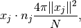 x_j \cdot n_j \frac{4 \pi \|x_j\|^2}{N},