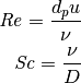 \mathit{Re} = \frac{d_p u}{\nu}
\mathit{Sc} = \frac{\nu}{D}
