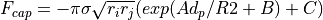 F_{cap} = -\pi \sigma \sqrt{r_i r_j} (exp{(A d_p/R2+B)}+C)