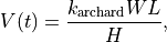 V(t) = \frac{k_\mathrm{archard} W L}{H},